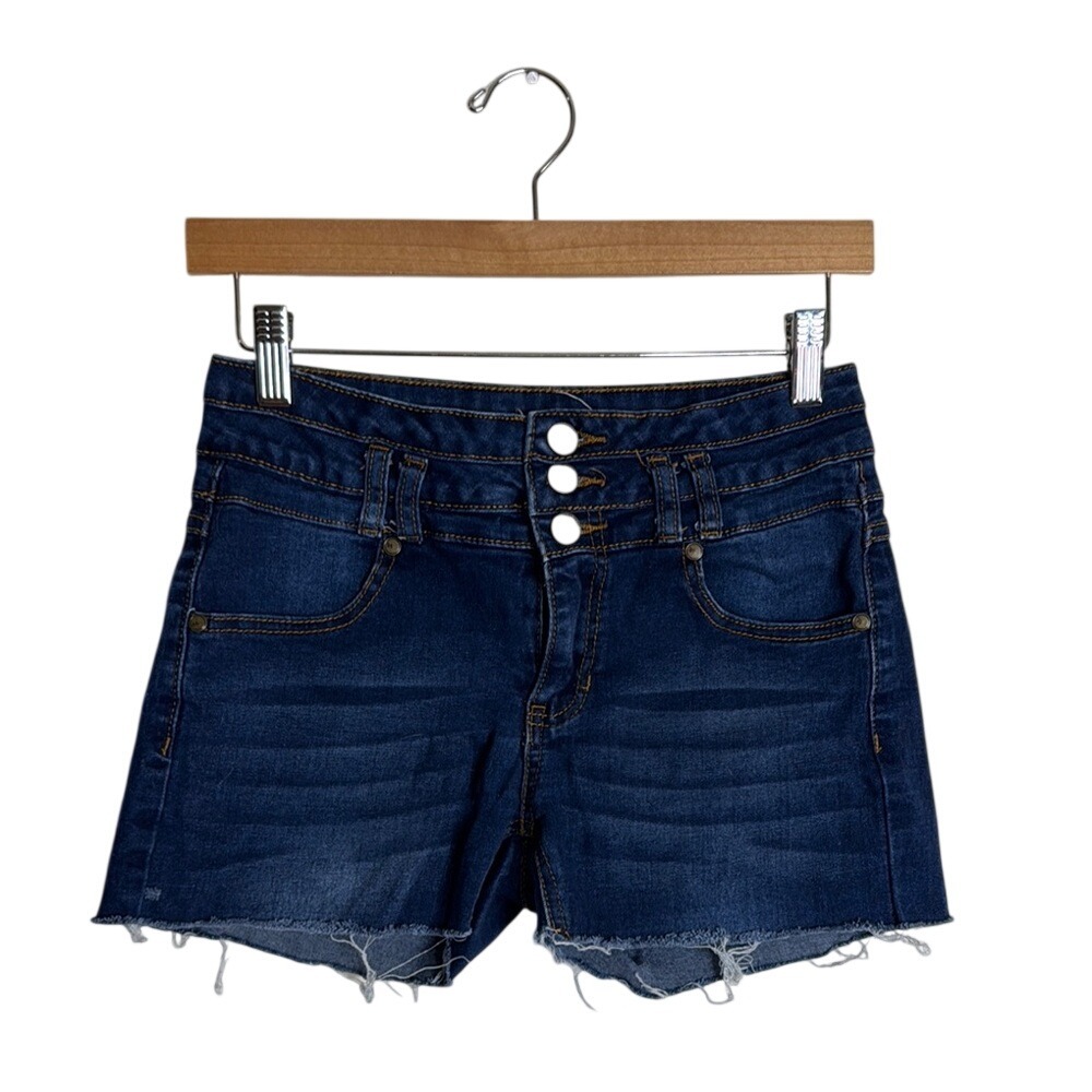 Deja Bleu Women's Y2K Cutoff Dark Denim Shorts High Waisted Size 7